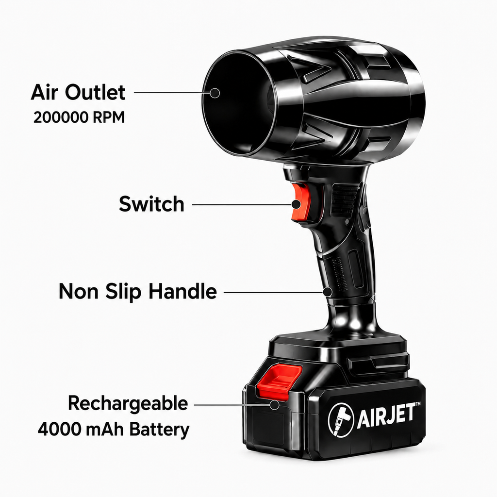 AIRJET™ 200000 RPM Cordless SUPER POWER JET GUN | 1-Year Warranty | For Cars, Home, PC & Outdoor Cleaning