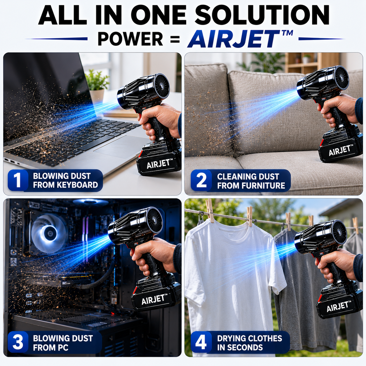 AIRJET™ 200000 RPM Cordless SUPER POWER JET GUN | 1-Year Warranty | For Cars, Home, PC & Outdoor Cleaning